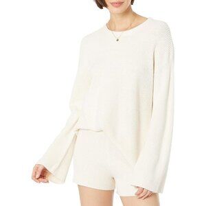 The Drop Alice Crew-Neck Back-Slit Ribbed Pullover Sweater - Whisper White - NWT
